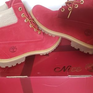 Womens red and gold timberlands